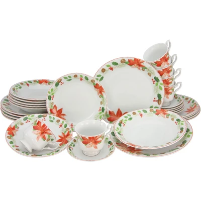 Abbildung von CreaTable Kombiservice &quot;Geschirr Set Ivona, Winter, Advent, Weihnachten&quot;, (Set, 30 tlg., Kaffeeservice und Tafelservice im Set, für 6 Personen), Service, Tasse auf Fuß, festliches Dekor, Teile, Personen