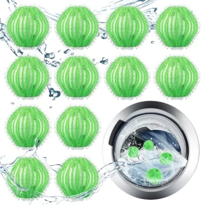 Abbildung von 12 pcs fusselbälle waschmaschine,Tierhaarentferner waschmaschine,Fusselball für waschmaschine,Wiederverwendbar tierhaarentferner,Anti waschmaschine entfernt tierhaare fusseln,Grün