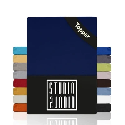 Abbildung von STUDIO Spannbettlaken Basic Topper, viele Größen, 100% Baumwolle, OEKO TEX 100, Jersey, Gummizug: rundum, (1 Stück), 90x200 cm Topper Spannbetttuch bis 14 Höhe Marine