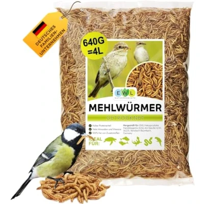 Abbildung von Mehlwürmer getrocknet 4 ltr. Insektensnack Vögel, Fische, Schildkröten, Nager, Igel, Reptilien, Vogelfutter Wildvögel Ganzjährig Eichhörnchen Futter Hamsterfutter Igelfutter