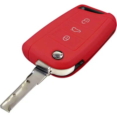 Abbildung von PhoneNatic Silikon Schlüssel Hülle kompatibel mit der VW Golf 7 / Octavia 3 Tasten Fernbedienung in rot Klappschlüssel Key