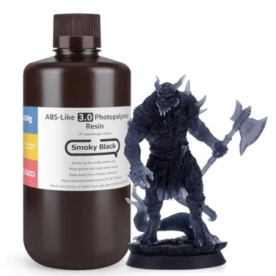Abbildung von ELEGOO 405nm ABS Like Resin 3.0, LCD UV Rapid Hohe Präzision, Nicht Spröde, Verbesserte Festigkeit und Zähigkeit für LCD/DLP 3D Drucker Photopolymer Harz 1000g Rauchiges Schwarz