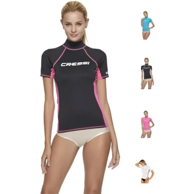 Abbildung von Cressi Damen Rash Guard Kurzarm, UV Schutz UPF 50+, Schwarz/Rosa, XS/1 (36)