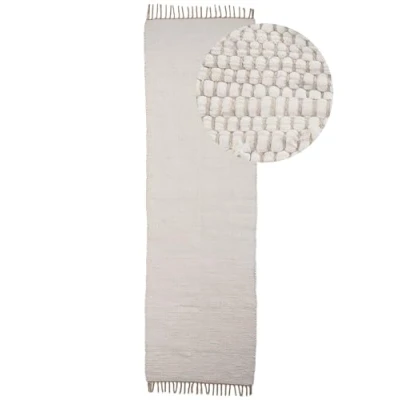 Abbildung von carpetfine Flickenteppich Kelim Chindi Uni Läufer Weiß 60x180 cm, handgewebt Fleckerlteppich aus Baumwolle für Wohnzimmermit Fransen