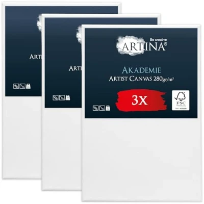 Abbildung von Keilrahmen Leinwand zum Bemalen 40x60 cm Artina FSC® 3er Set Leinwände für Acrylfarben Canvas 100% Baumwolle bespannte malen Acryl Rahmen