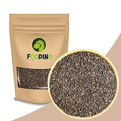 Abbildung von Chia Samen ganz naturbelassen ungezuckert ungeschwefelt unbehandelt Chiasamen glutenfrei vegan schwarz Rohkost roh ohne Zucker Shia 1kg 5kg wiederverschließbar Premium Qualität FOODINO (1kg)