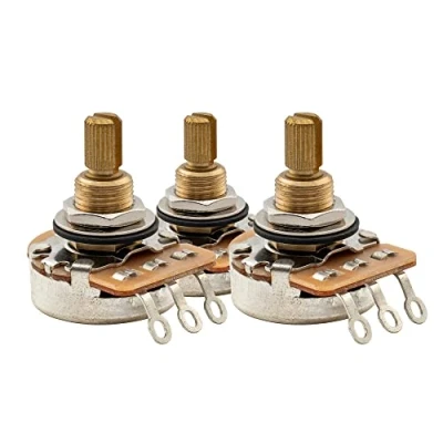 Abbildung von Musiclily Pro A250K+B250K Messing Zoll Größe Fein 24 Spline Potis Audio Liner Taper Potentiometer für E Gitarre und Bass (2A+1B)