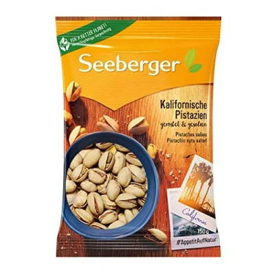 Abbildung von Seeberger Pistazien geröstet &amp; gesalzen 12er Pack, Knackige Pistazienkerne aus Kalifornien feinstens veredelt intensiv nussiges Aroma mit Schale, vegan (12 x 150 g)
