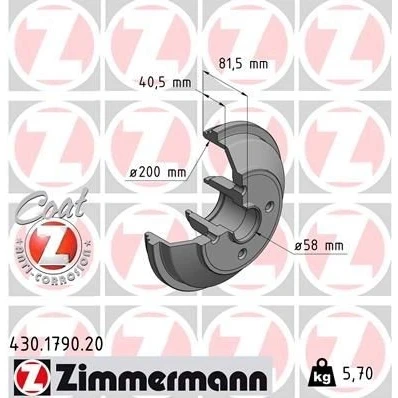 Abbildung von ZIMMERMANN COAT Z 430.1790.20 Bremstrommel ohne Radlager 238 OPEL: Agila B