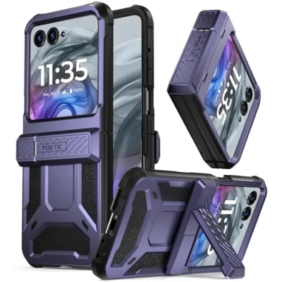 Abbildung von POETIC Spartan Case für Motorola Moto Razr 50, [Ständer] [Scharnierschutz] [20 Fuß Falltest nach Militärstandard], robuste, stoßfeste Ganzkörper Schutzhülle mit Ständer, Metallic Blau