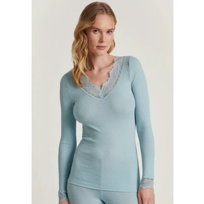 Abbildung von Calida Langarm Nachtwäsche Shirt, Damen, Größe: 36/38, Sterling blue