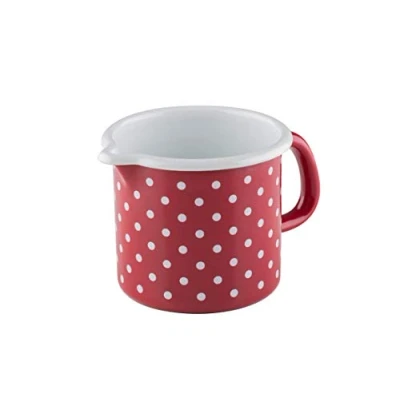 Abbildung von Riess, 0038 077, Schnabeltopf 9, COUNTRY PÜNKTCHEN ROT, Durchmesser 9 cm, Höhe 8.5 Inhalt 0.5 Liter, Emaille, rot/weiß, Induktion