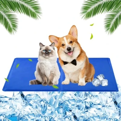 Abbildung von Kühlmatte Hund 40 x 50cm für Hunde mit Ungiftiges Gel, Kühlmittel Klein, Kühldecke Hunde, Selbstkühlend Katzen(Blau)