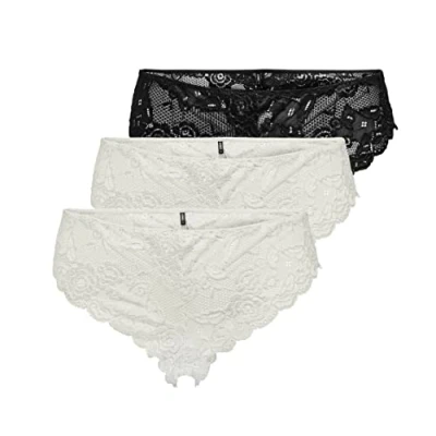 Abbildung von ONLY Damen ONLCHLOE LACE Brazil 3 Pack, White/2XWHITE + 1XBLACK, M