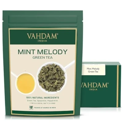 Abbildung von VAHDAM, Mint Melody Green Tea (100g) Pfefferminztee mit reinen grünen Teeblättern Glutenfrei Frisch &amp; Direkt Von Der Quelle In Indien Aufbrühen Heißen/Eistee