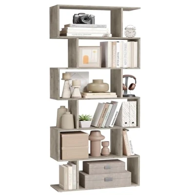 Abbildung von VASAGLE Bücherregal, 2er Set, Regal mit 6 Ebenen, Standregal, Büroregal, freistehend, Dekoregal, zur Präsentation, modern, für Wohnzimmer, Schlafzimmer, Büro, Greige LSS038M01