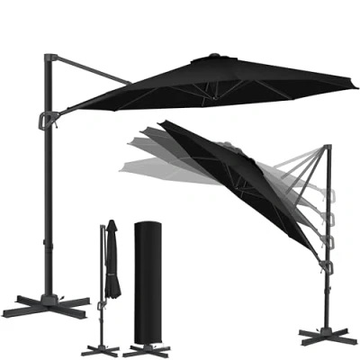 Abbildung von KESSER® Sonnenschirm Ampelschirm SUN Rund XL Ø330 cm Inkl. Abdeckung + Windsicherung 7 Fach Verstellbar Neigbar Kippbar Groß 360 Drehbar Gartenschirm mit Kurbel Sonnenschutz UV50+ Schwarz