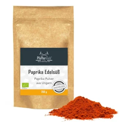 Abbildung von Paprika edelsüß BIO, gemahlen, Paprikapulver ungarisch, Premium BIO Qualität, handverlesen, 250g Pfefferdieb®