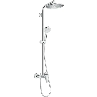 Abbildung von hansgrohe Crometta S Duschsystem mit Einhebelmischer, Regendusche (240 mm) Armatur, Handbrause (2 Strahlarten), Schlauch, Brausestange und Kopfbrause (1 Strahlart), Chrom, 27269000