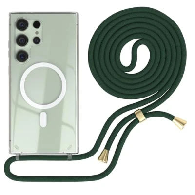 Abbildung von EAZY CASE Handykette kompatibel mit Samsung Galaxy S24 Ultra Kette zum Umhängen Stoßfest Handyhülle für Silikon Hülle Band Handytasche Transparent als Fallschutz in Grün