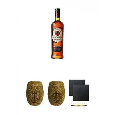 Abbildung von Bacardi Oakheart 0,7 Liter + Plantation MUG ohne Eichstrich 1 Stück Schiefer Glasuntersetzer eckig ca. 9,5 cm Ø 2