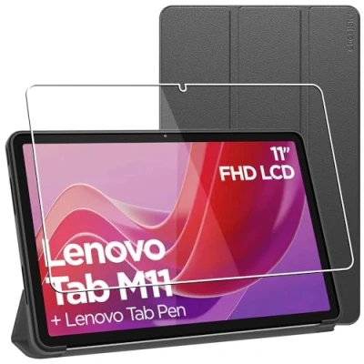 Abbildung von ebestStar Hülle für Lenovo Tab M11, Slim Smart Cover (Ultra Dünn), Schutzhülle Etui, Ständer Case Silikon, Schwarz + Panzer Schutz Glas