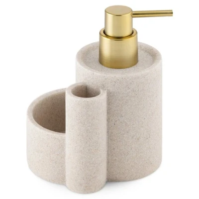 Abbildung von Navaris Seifenspender Beige Messing mit Schwamm &amp; Bürstenhalter, (1 tlg)