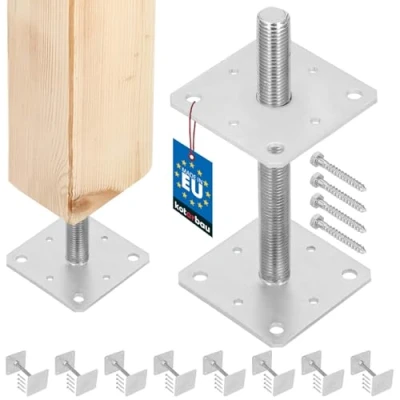Abbildung von KOTARBAU® 8er Set Pfostenträger 160 mm x 250 Gewinde M24 Verzinkt Stützenfuß Höhenverstellbar Bodenfuß Betonfuß Zum Aufschrauben Regulierbar