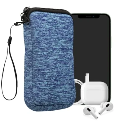 Abbildung von kwmobile Handytasche für Smartphones L 6,5&quot; Neopren Handy Hülle Meerblau Hellblau Tasche 16,5 x 8,9 cm Innenmaße