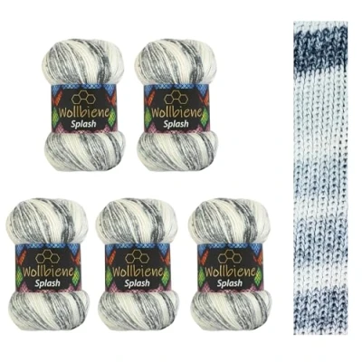 Abbildung von 5 x 100g Wollbiene Splash Batik 500 Gramm mit Farbverlauf Antipilling mehrfarbig Multicolor Strickwolle Häkelwolle Wolle Ganzjahreswolle (7070)