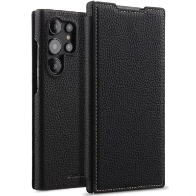 Abbildung von STILGUT Book Case kompatibel mit Samsung Galaxy S24 Ultra Hülle aus Leder, Lederhülle, Klapphülle, Handyhülle Schwarz