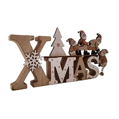 Abbildung von LB H&amp;F Lilienburg Deko Schriftzug Weihnachtsdeko Xmas purzelnde Nikoläuse zum hinstellen Holz Holzaufsteller Nikolaus Weihnachtsmann Weihnachten Deko, Nikoläuse, mit Glöckchen
