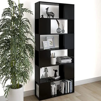 Abbildung von AUUIJKJF Regal Bücherschrank Raumteiler schwarz 80x24x186cm Holzwerkstoff Möbel