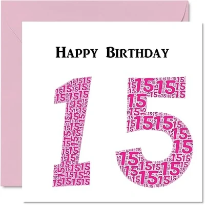 Abbildung von Lustige Geburtstagskarte zum 15. Geburtstag für Mädchen Shapecloud Happy Birthday Karte Sohn, Tochter, Bruder, Schwester, Enkel, Enkelin, Nichte, Neffe, Cousin, 145 mm x Grußkarten,