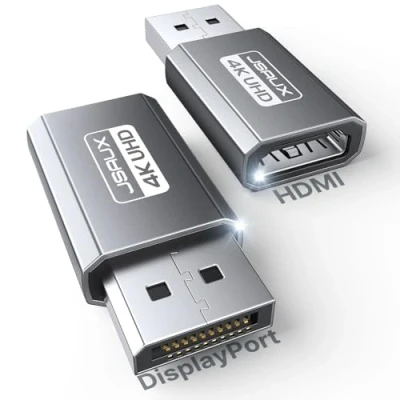 Abbildung von JSAUX 4K DisplayPort zu HDMI Adapter 2 Stück, DP PC Monitor Konverter Video UHD 4K@30Hz/2K@60Hz/1080P@120Hz HDTV Kompatibel mit Dell, Lenovo, HP,GPU, AMD, NVIDIA, Desktop Grau