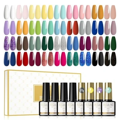 Abbildung von ROSALIND UV Nagellack 40 Pcs Shellac Set Mit Glänzender Matte Überlack, Unterlack, Primer 36 Farben Gel Soak Off LED Nail Polish Orange Glitzer Rot Grün Blau ManiküRe 8ml