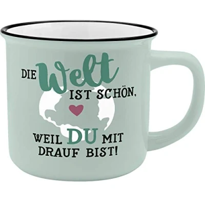 Abbildung von GRUSS &amp; CO Becher Motiv &quot;Welt&quot; New Bone China Porzellan, Emaille Optik, 35 cl Tasse mit Spruch 45775