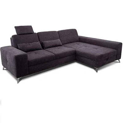 Abbildung von CAVADORE Ecksofa Bali / Trendige Sofaecke mit Longchair rechts, Kopfstütze &amp; Nierenkissen Inkl. Sitztiefenverstellung, Bett Bettkasten 286 x 92 176 Flachgewebe: Dunkelgrau