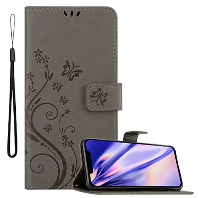 Abbildung von Cadorabo Hülle kompatibel mit Apple iPhone 12 PRO MAX Blumen Design aus Kunst Leder Flip Klappbare Magnetische [Standfunktion] [Kartenfächern] Cover für Tasche in Grau