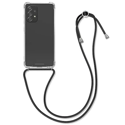 Abbildung von kwmobile Necklace Case kompatibel mit Samsung Galaxy A52 / 5G A52s Hülle Silikon Cover Handykette Band Handyhülle Schwarz Transparent