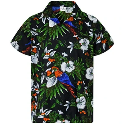 Abbildung von King Kameha Funky Hawaii Hemd, Herren, Kurzarm, Cherry Parrot, Grau, XXL