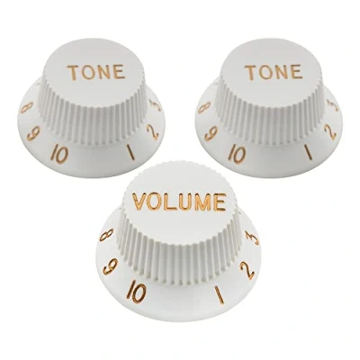 Abbildung von Musiclily Pro Imperial Zoll Strat Knobs Gitarre Knöpfe Potiknöpfe 1 Volume 2 Tone Control Set für USA Fender Stratocaster E Gitarre, Weiß