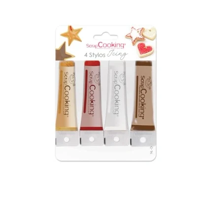 Abbildung von ScrapCooking 4 pieces of parts markers: gold, chocolate, white &amp; red edible food pens decorative for writing and drawing on desserts, cakes biscuits