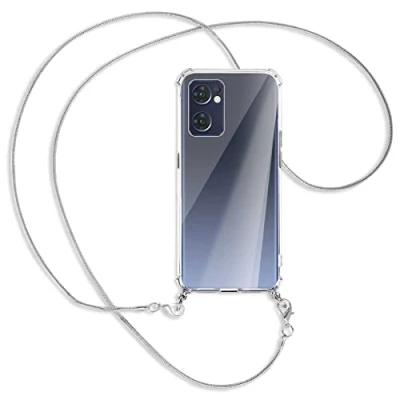Abbildung von mtb more energy® Handykette kompatibel mit Oppo Find X5 Lite (6.43&#039;&#039;) Metallkette (Snake Silber) Smartphone Hülle zum Umhängen Anti Shock Full TPU Case
