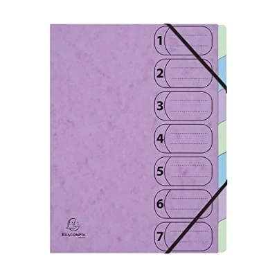 Abbildung von Exacompta 56560E Premium Ordnungsmappe Aquarel mit 2 Gummibändern dehnbarer Rücken 7 vollfarbige Fächer Maße 24,5x32 cm für DIN A4 aufgedrucktem Index zum Beschriften 1 Stück Zufallsfarbe