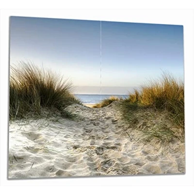 Abbildung von Wallario Herdabdeckplatte/Spritzschutz aus Glas, 2 teilig, 60x52cm, für Ceran und Induktionsherde, Weg durch die Dünen zum Strand am Meer