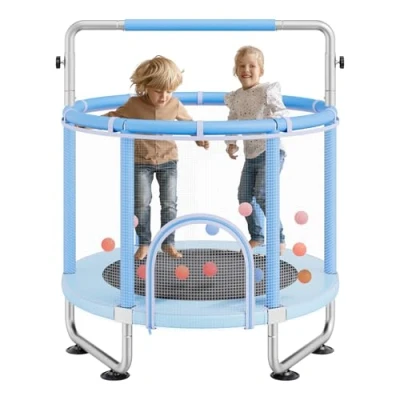 Abbildung von VEVOR Kindertrampolin Trampolin Mini Freizeittrampolin 147 cm für Kleinkinder mit Sicherheitsnetz &amp; Basketballkorb, Geburtstagsgeschenk Weihnachtsspielzeug Kinder ab 3 Jahren Blau