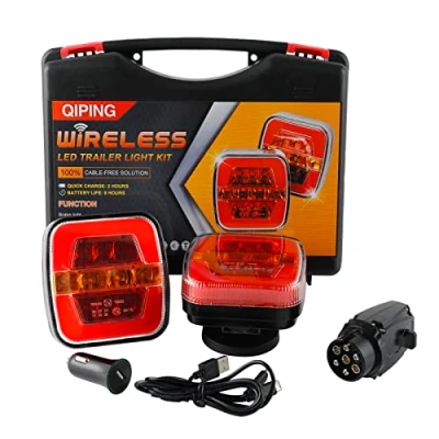 Abbildung von Qiping 2 Pack Kabelloss Anhängerbeleuchtung LED Magnetische Rückleuchten Wireless Magnetfuß Rücklicht mit Bremslicht/Positionslicht/Blinker E Prüfzeichen