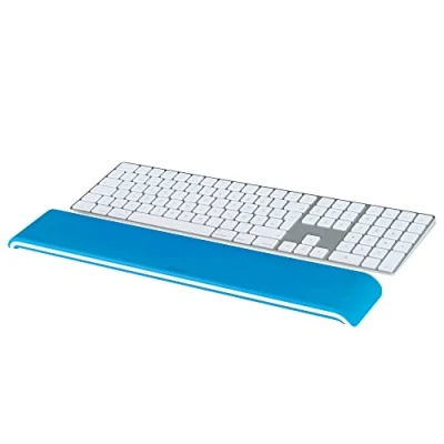 Abbildung von Leitz Ergo WOW verstellbare Tastatur Handgelenkauflage, Zwei Höheneinstellungen, Schaumstoffgepolsterte Handgelenkstütze für Links und Rechtshänder, Verbessert Haltung &amp; Durchblutung, Blau, 65230036