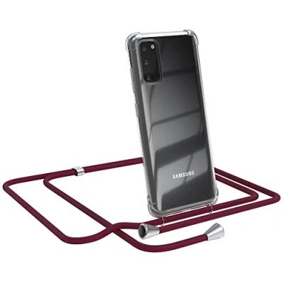 Abbildung von EAZY CASE Handykette kompatibel mit Samsung Galaxy S20 / 5G Handyhülle Umhängeband, Handykordel Schutzhülle, Silikonhülle, Hülle Band, Stylische Kette für Smartphone, Burgunder Rot